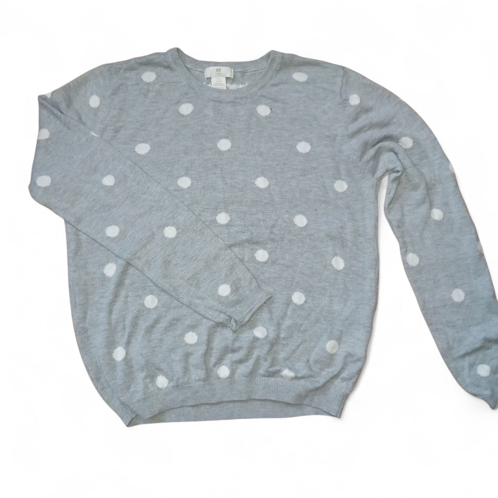 H&M Women's Light Gray and White Polka Dot Sweater Size Medium Soft Acrylic Knit